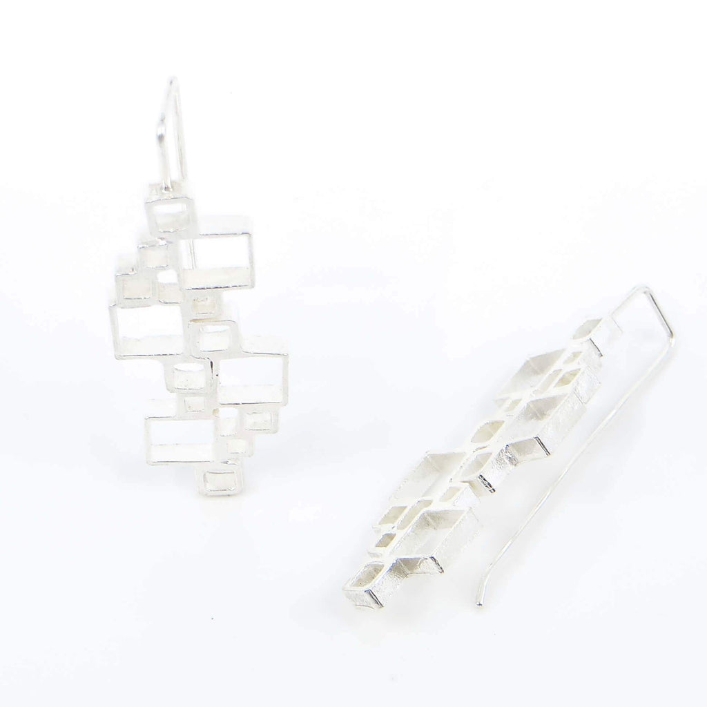 Open Squares Doubles Sterling silver earrings with square hook earwire.