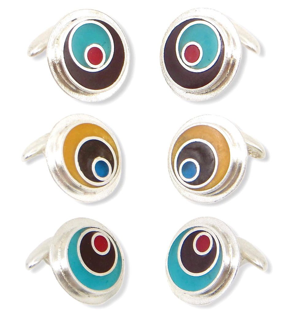 Cool Cufflinks.  Sterling silver and colorful resin inlay cufflinks.  Graphic, modern, geometric.