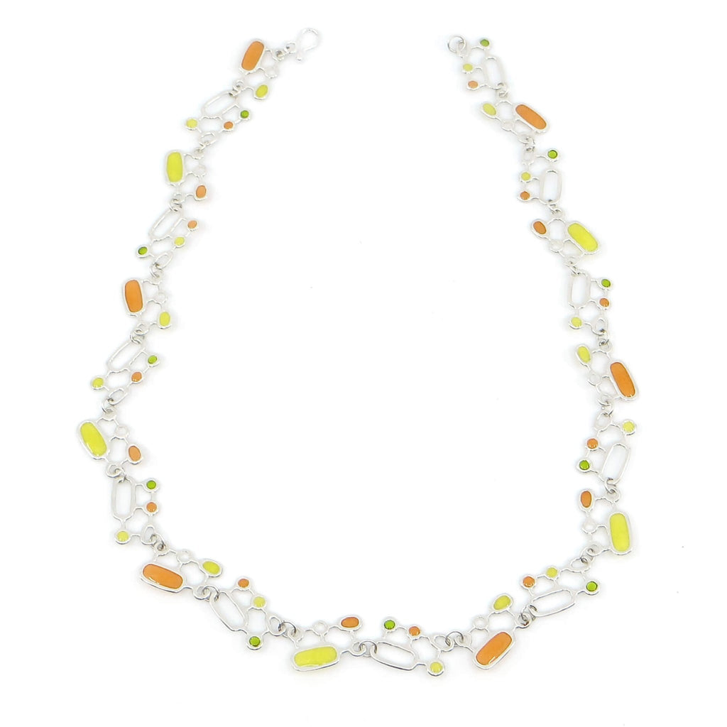 Organic Geometrics Necklace Chain. Citrus Colors. Tangerine. Lime, Lemon. Sterling Silver. Slinky. Kinetic. 18"