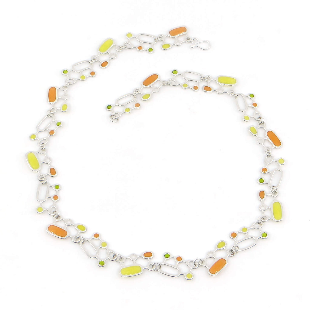 Organic Geometrics Necklace Chain. Citrus Colors. Tangerine. Lime, Lemon. Sterling Silver. Slinky. Kinetic. 18"