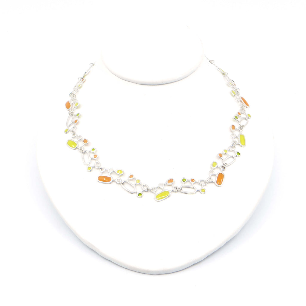 Organic Geometrics Necklace Chain. Citrus Colors. Tangerine. Lime, Lemon. Sterling Silver. Slinky. Kinetic. 18"